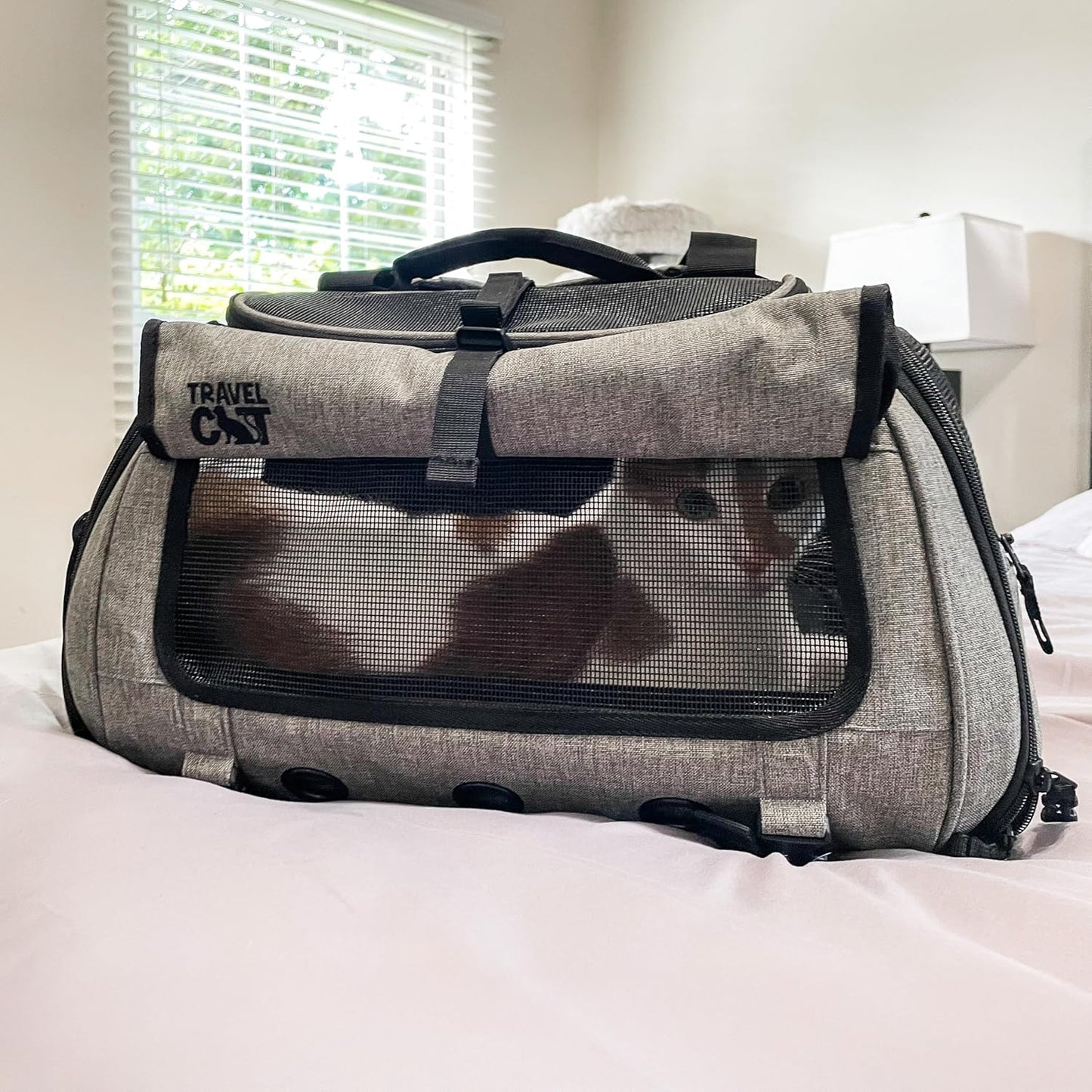 Carrier Bag - Portable Comfort Soft Sided Transpurrter Cat Carrier for Small Medium Cats Kitten up to 30 Lbs Airline Approved Backpack with Shoulder Strap (Heather Grey)